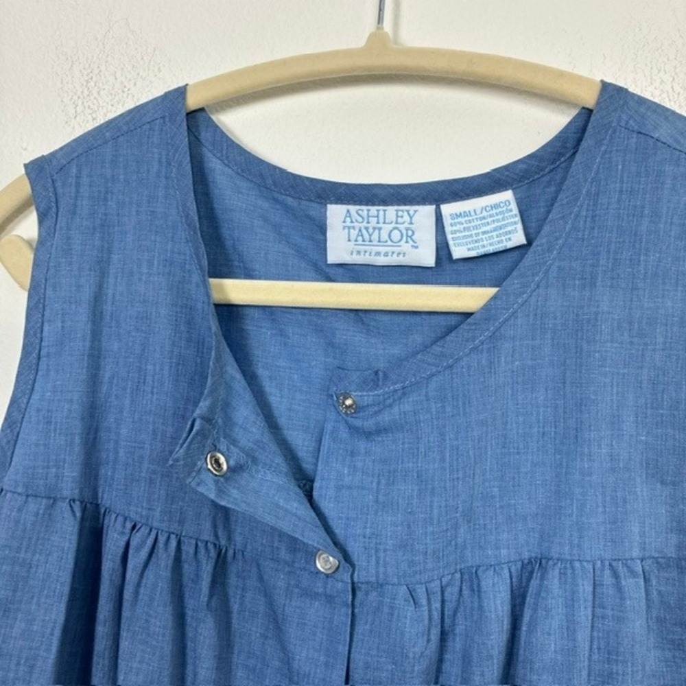 Vintage Ashley Taylor Chambray Sleeveless Nightgown Dress Women's S Cottagecore - Picture 4 of 6